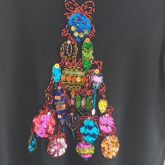 Lucia Burns Christmas Tree Beads & Sequins Top L - Picture 3 of 9